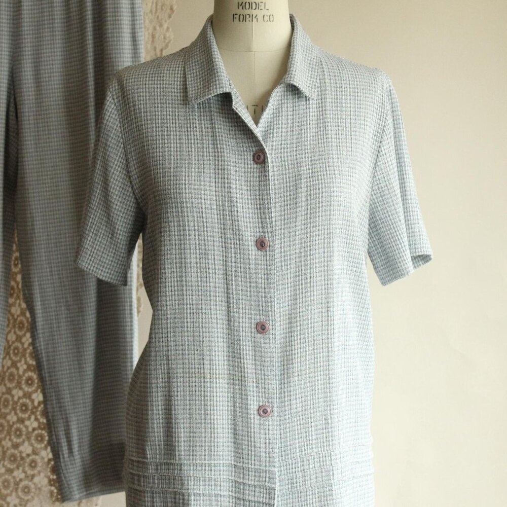 Vintage 1990s Pant Suit, Sag Harbor Petites Blue and White Two Piece, - Picture 3 of 16